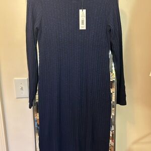 NWT Michael Stars midi Jasper ribbed, lined  dress with side slits. Dark blue.